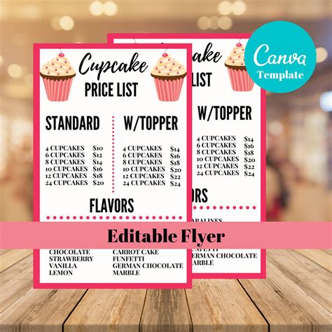 Price List For Cupcakes